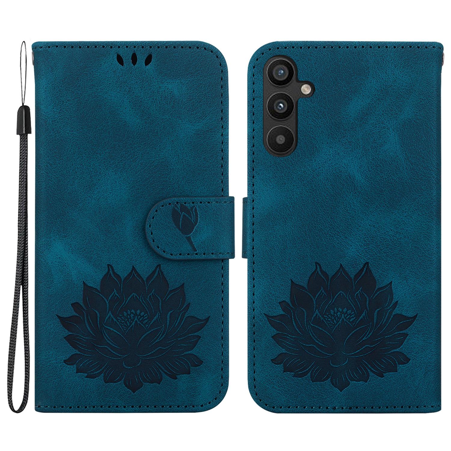 

For Samsung Galaxy A34 5G Case Lotus Imprint Leather Wallet Phone Cover Blue