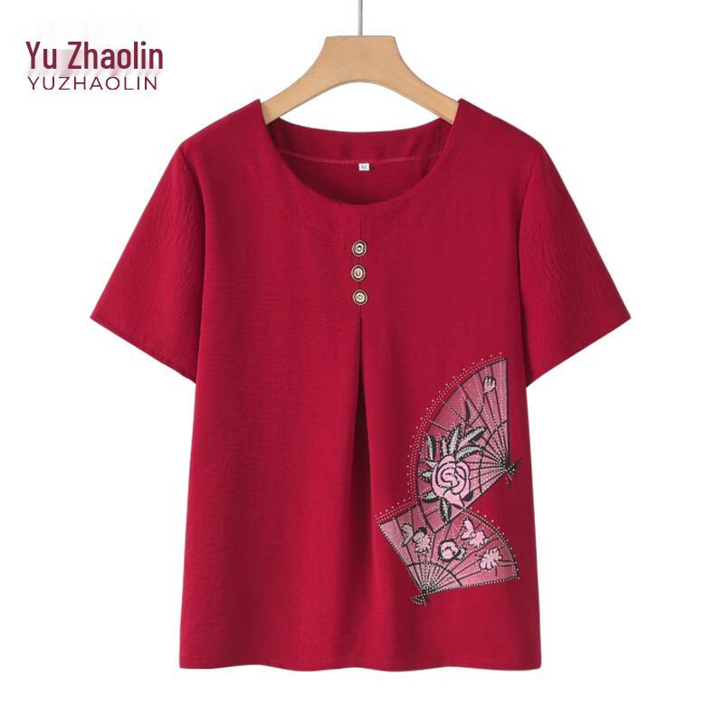 Yuzhaolin Women s Embroidered Short Sleeve Set for Elderly 3XL