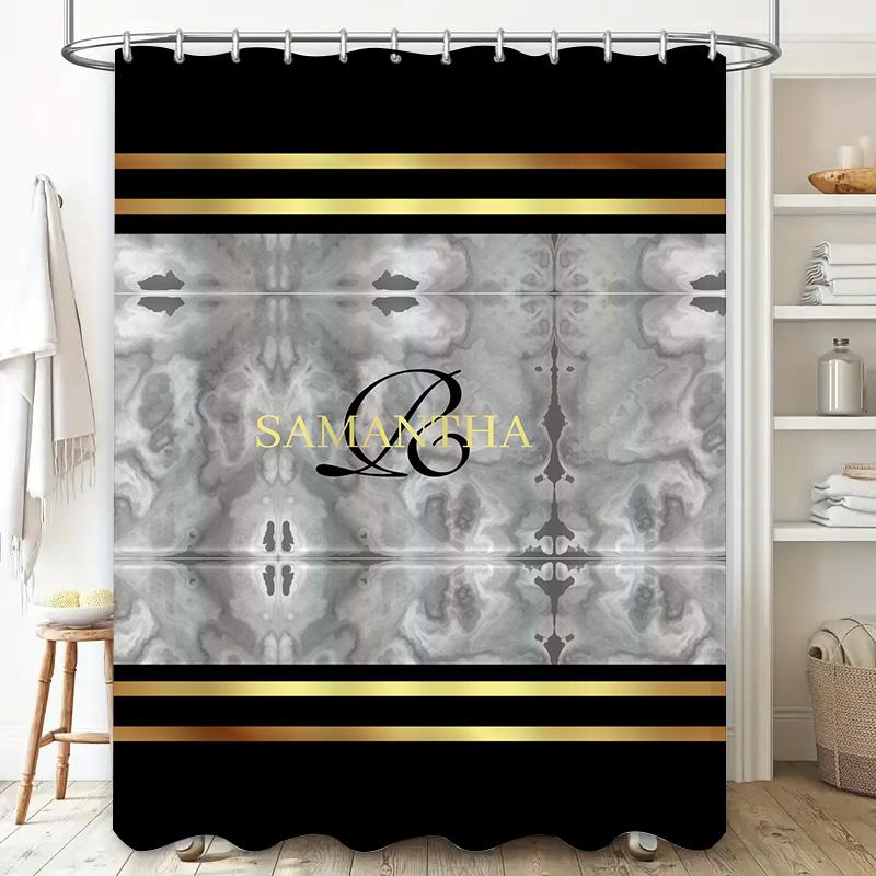 Black Gold Gray Shower Curtain Personalized Custom Name Monogrammed Bathroom Decor Custom Size