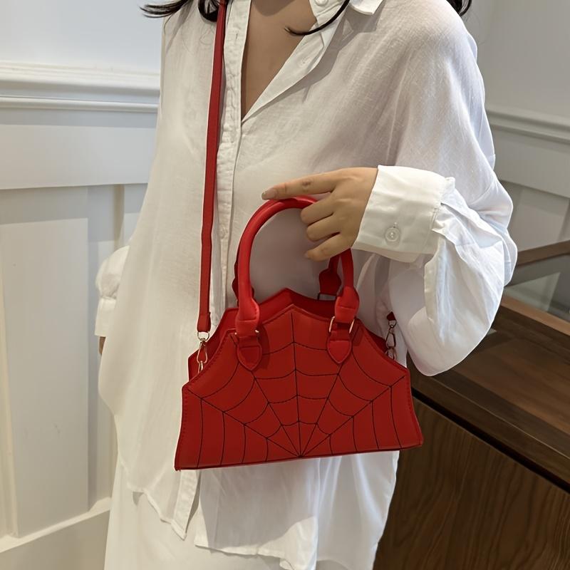 Fashionable Women's Crescent Bag. Spiderweb-patterned Saddle Bag, Perfect for Halloween, Parties, and Daily Commutes.