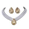 Pearl choker collarbone chain water drop bride multi-layer imitation pearl rhinestone necklace stud earrings set for women