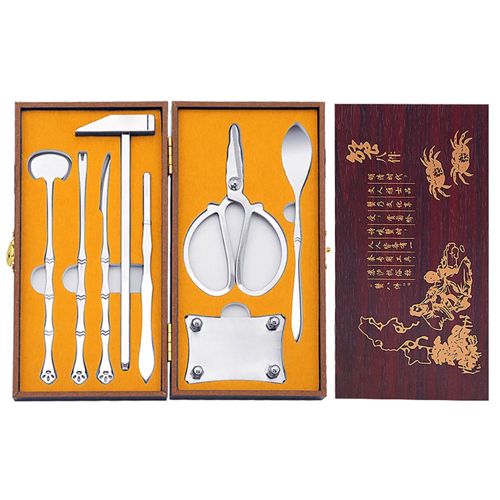 8pcs Eating Crab Tools Stainless Steel Household Lobster Crab Cracker Kit Seafood Tools Set Kitchen Gadgets