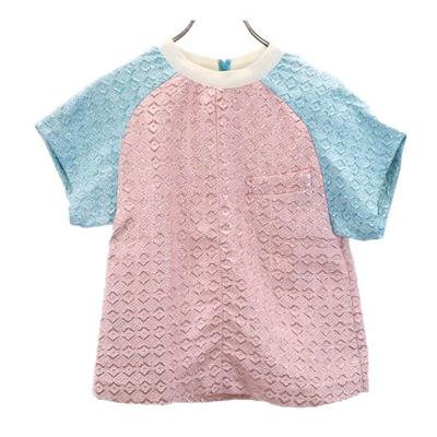 2011ss Short Sleeve Cut Pink X Light Blue Glitter Woven Fabric Women Used