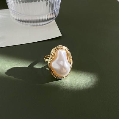 Anello aperto con perla sintetica irregolare da donna elegante, gioielli in lega squisita, anello per dito, accessori per feste, banchetti, regalo di gioielli