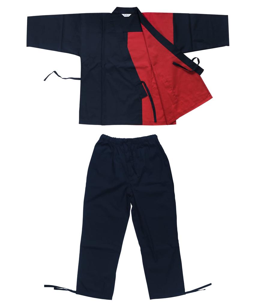 KYOETSU Men's Two-Tone Samue with Switching Clothes (Size L, Navy/Red)