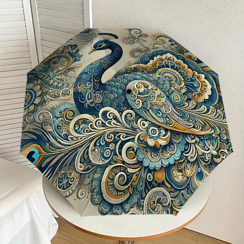 1PC Peacock PatternAutomatic Open/Close Umbrella with Windproof, 8-Rib Sturdy Canopy, Durable Ribs, Fashionable Design1226A