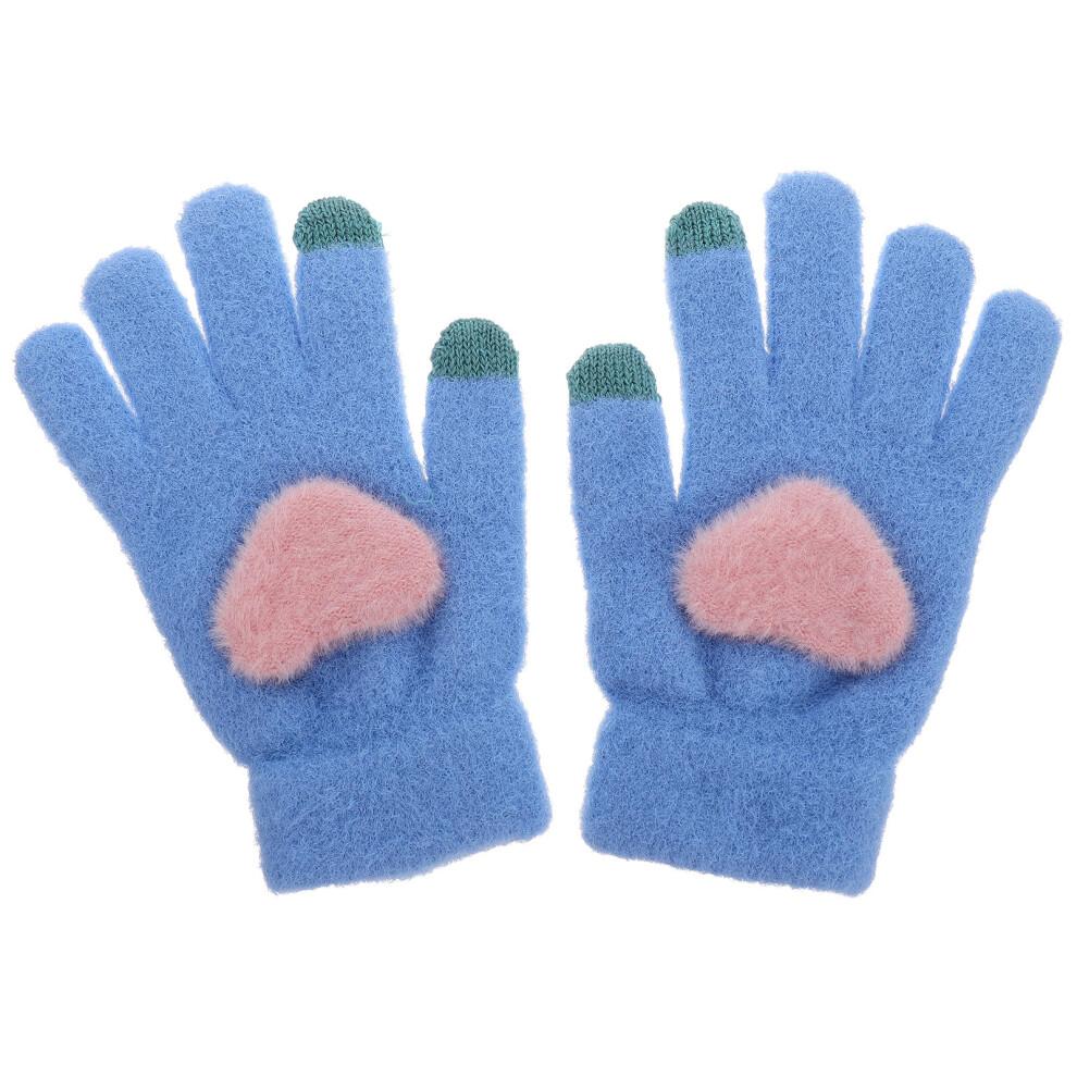1 Pair Heart Knitting Winter Gloves Thicken Touchscreen Knitted