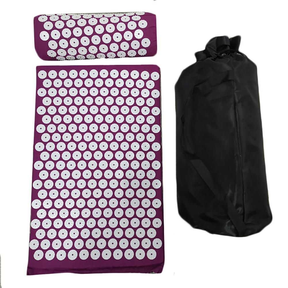2pcs Body Massager Cushion Mat Relieve Acupressure Yoga Pad Pillow Set Purple