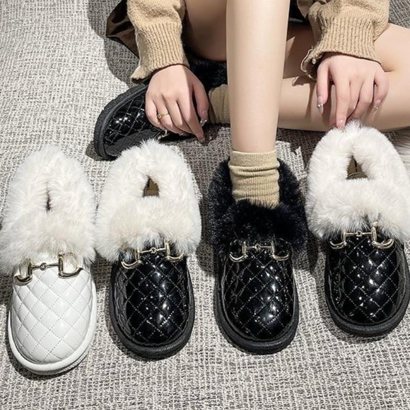 Women's Snow Boots Plush and Thickened Low Barrel Cotton Shoes Women's Winter Korean Warm Short Boots Slip On Loafers