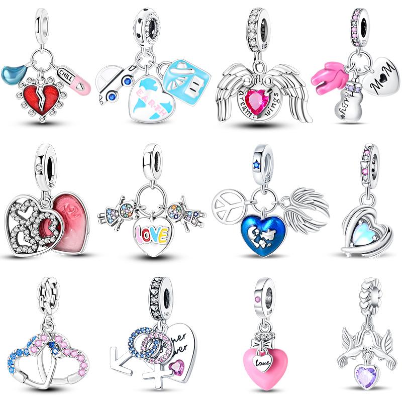 Copper Sincere Emotions Multiple Styles Heart-Shaped Romantic Charms Beads 3Mm Diy Fine Jewelry Making