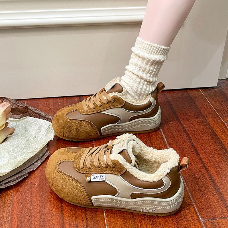 Thick-soled heightening women's shoes leather board shoes casual sports shoes women's velvet thermal cotton shoes lamb wool shoes children