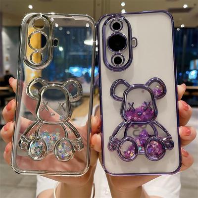 Husă cu nisipuri mișcătoare cu sclipici de urs de desene animate pentru Huawei Nova 11 Reno 10 9 Pro Mate 60 50 40 30 Pro P60 P40 Pro placare transparentă film film pentru cameră