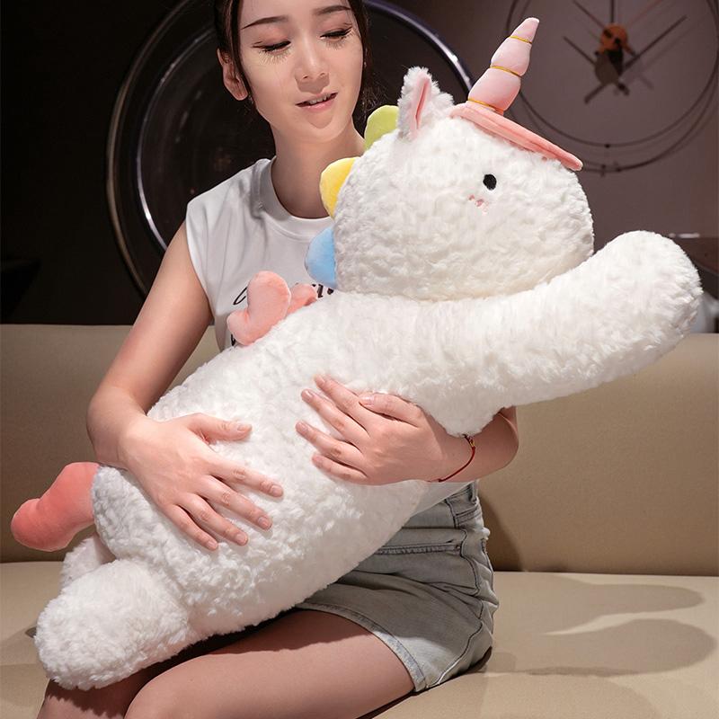 Favorite Toy Unisex White Adorable Peluche Cartoon Unicorn Huggable Pillow Soft Comfy Lie Prone Unicorn Throw Pillow Back Pillow Nice Sleeping Companion