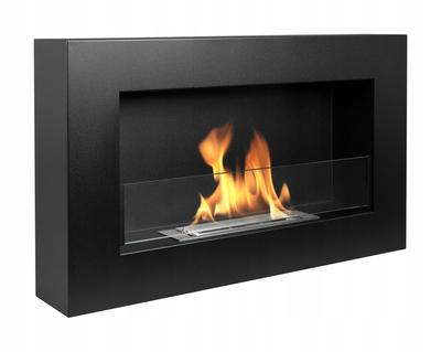 Biocamin de Perete cu Geam 65X40X12 Cm Cutie Reglare Flacără Negru Mat