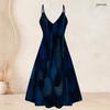 Women Plus Size Two Piece Set Short Sleeve Draped Cardigan Strappy V Neck Flared Printed Dress Dark Blue Gold