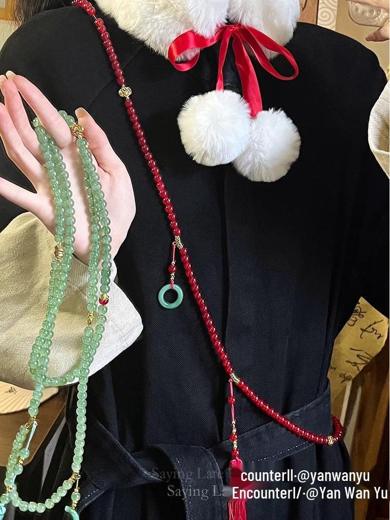 108-Bead Green Tassel Necklace - Long Chinese-Style Sweater Chain Accessory