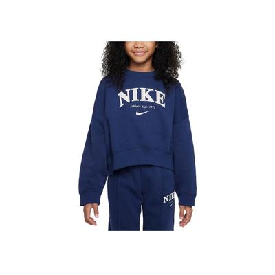 Nike Sportswear Trend Logo Print Crewneck Loose Sweatshirt Kids Sweatshirt Navy-Blue FD0885-410
