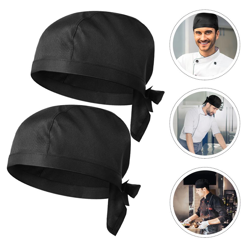 

Chef Hat Turban Unisex Hats Black Caps Tie Work Kitchen for Men Cooking Wraps Skull Catering 30X20CM чёрный