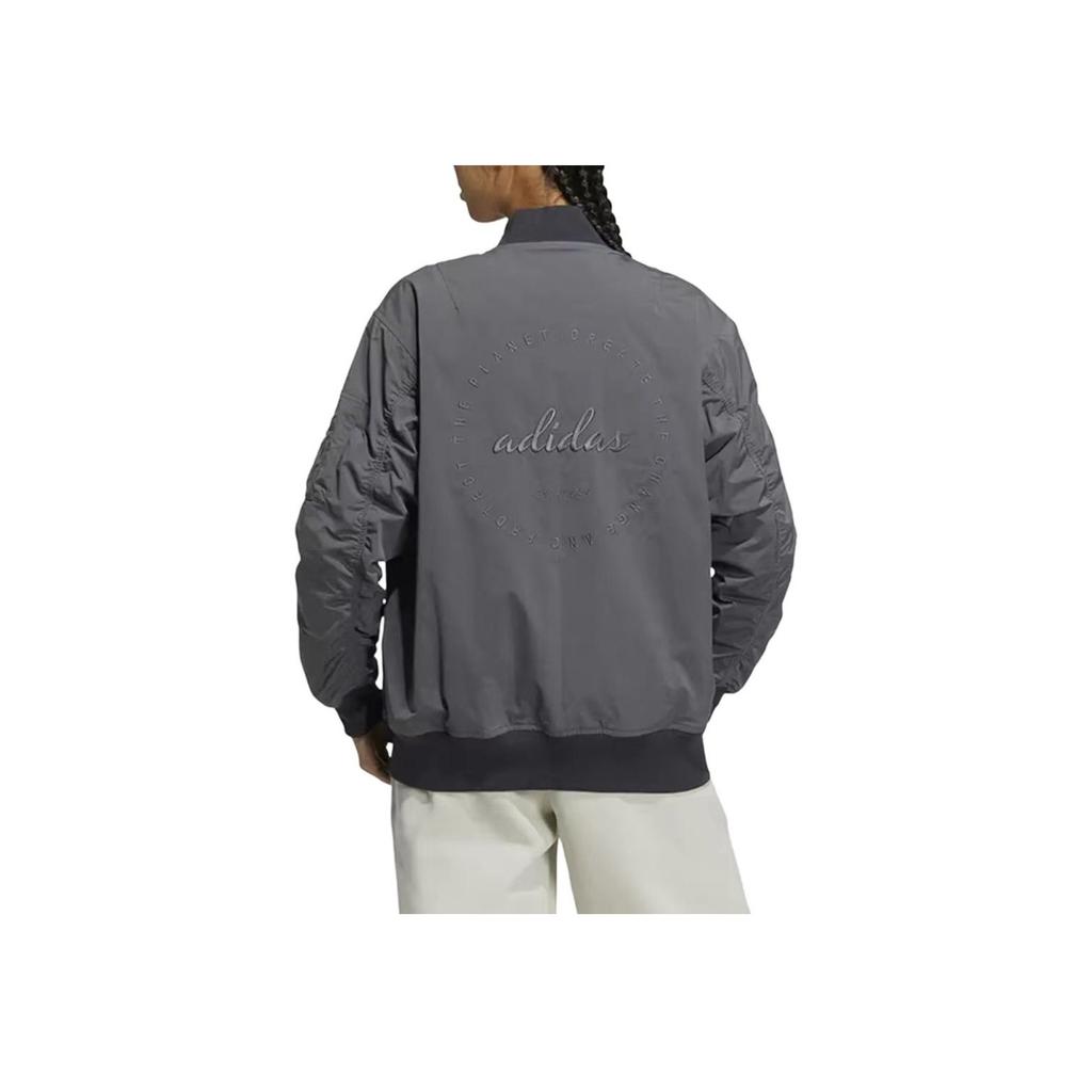 Adidas Neo Solid Color Print Logo Zip-Up Warm Jacket Women Jackets Grey IB2763