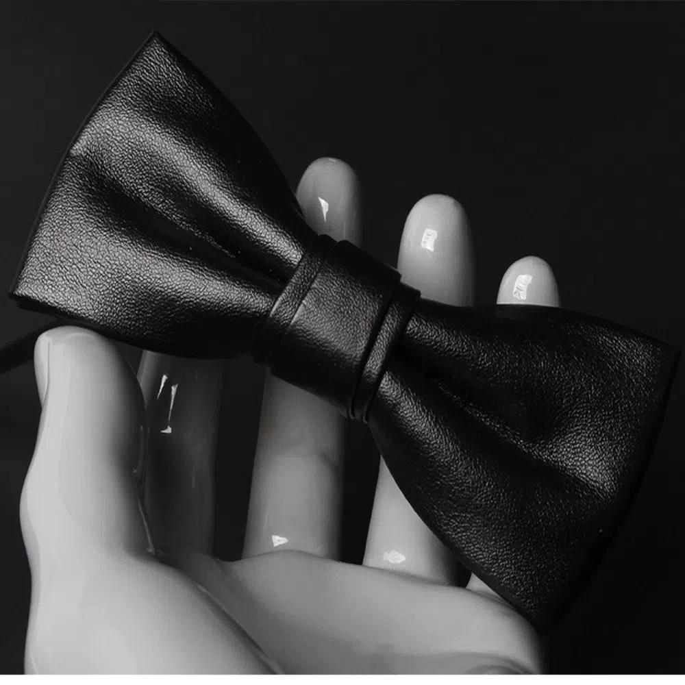Adjustable Men Necktie Solid Color Retro Cravat Simple PU Leather Bow Tie Suit Accessories