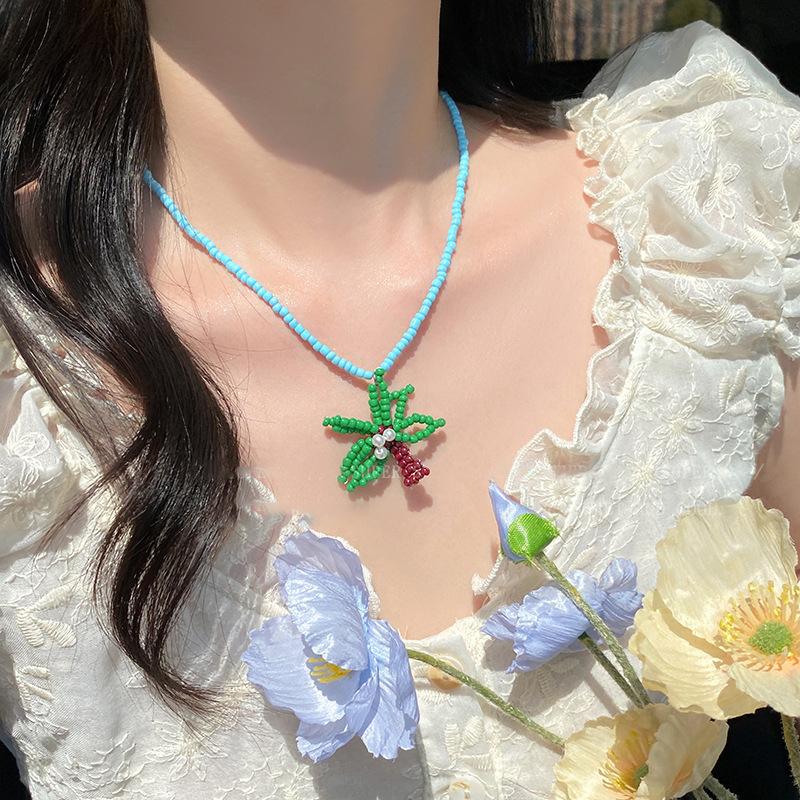 Dopamine Color Flower Love Necklace Summer Small Fresh Long Collarbone Chain Holiday Sweet Girl Heart Necklace