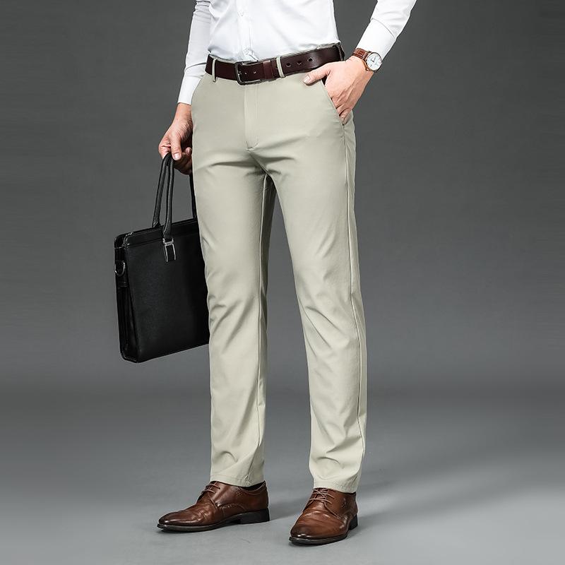 Jarní a podzimní nové luxusní plyšové společenské kalhoty pro muže, rovné nohavice, slim fit, elastické, tenké, ležérní kalhoty, podzimní a zimní pánské kalhoty