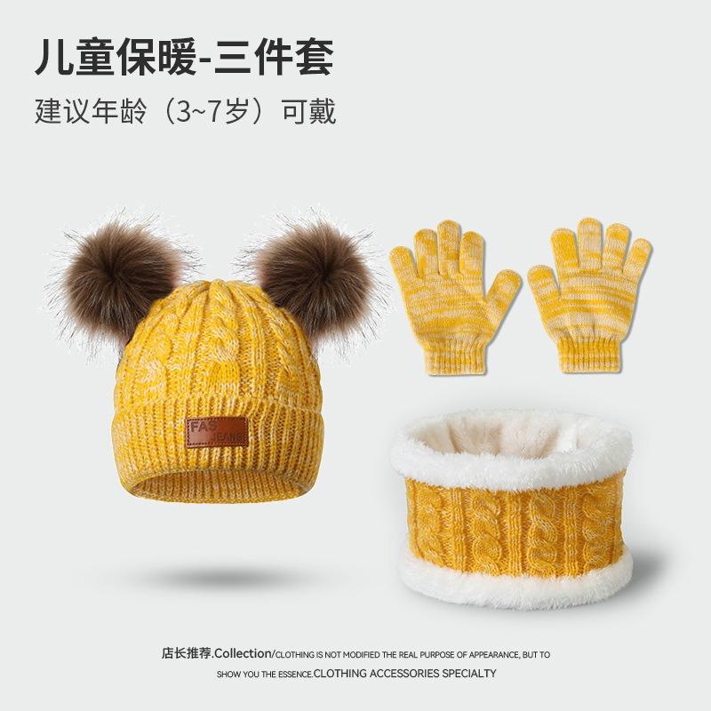 

Children s warm hat scarf gloves three-piece set autumn and winter outdoor cold neck protection scarf knitted hat tide