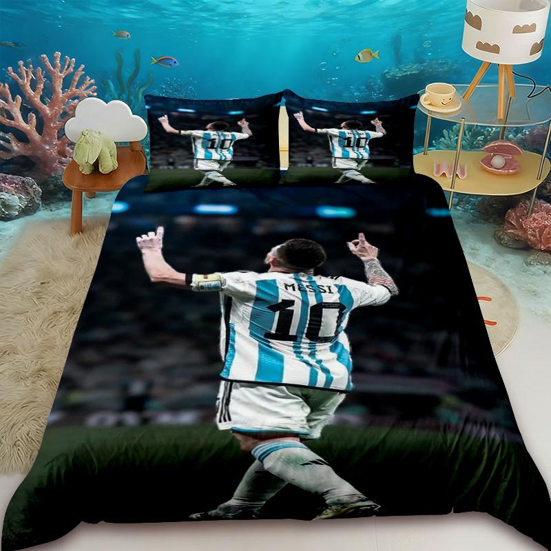 Duvet Covers stylish Messi-print bedding set includes a duvet cover and comforter, suitable for teenagers, children