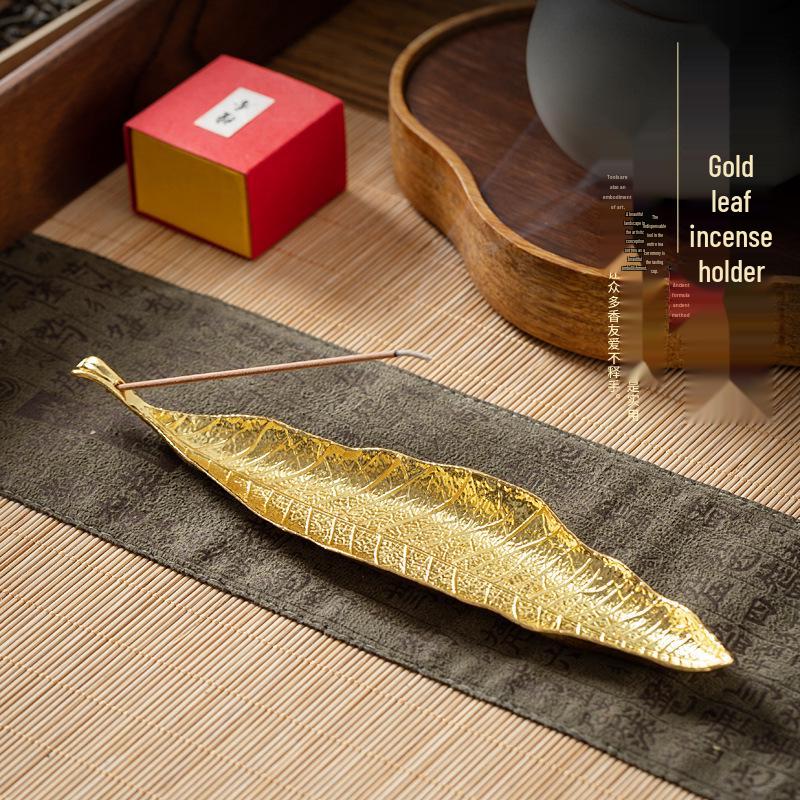 Vintage Bodhi Leaf Alloy Incense Holder - Creative Home Decor, Japanese Style Leaf Stand & Burner