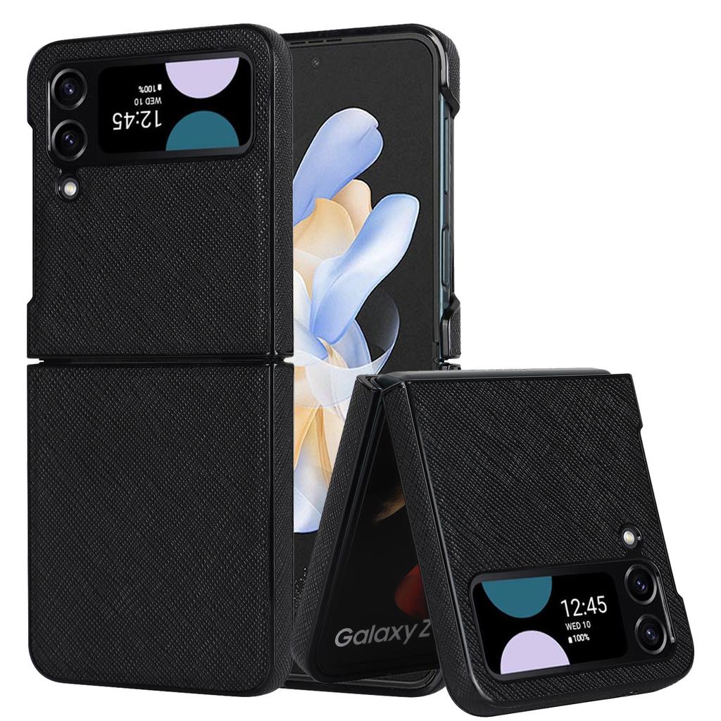 Samsung Z Flip6 5 4 3 Folding Phone Case Anti Fingerprint Z Fold6 Cross Print Leather Protective Case