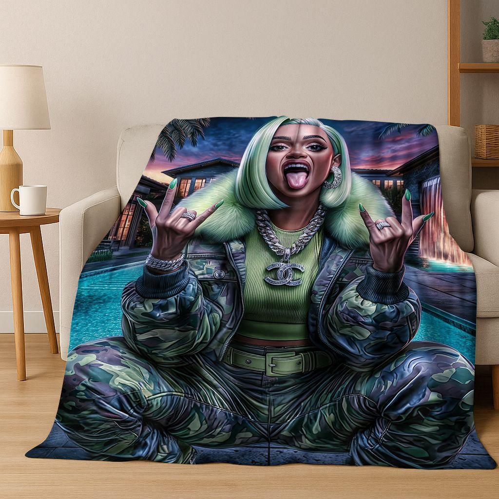 Manta de Franela con 26 Estilos de Artistas de Rap Dibujos Animados Tupac Snoop Dogg Hip Hop, Manta Acogedora Suave para Hogar Dormitorio Cama Cubierta de Sofá