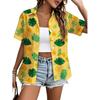 Womens Loose Fit Short Sleeve Printed Shirt Casual Vacation Style Collared Open Front Top