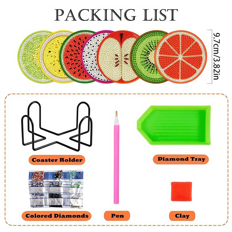 8 Piece Set of Diamond Painted Delicious Fruits with Holder DIY Diamond Craft Kit Creative Art Supplies Perfect Gifts for Beginners and Crafters