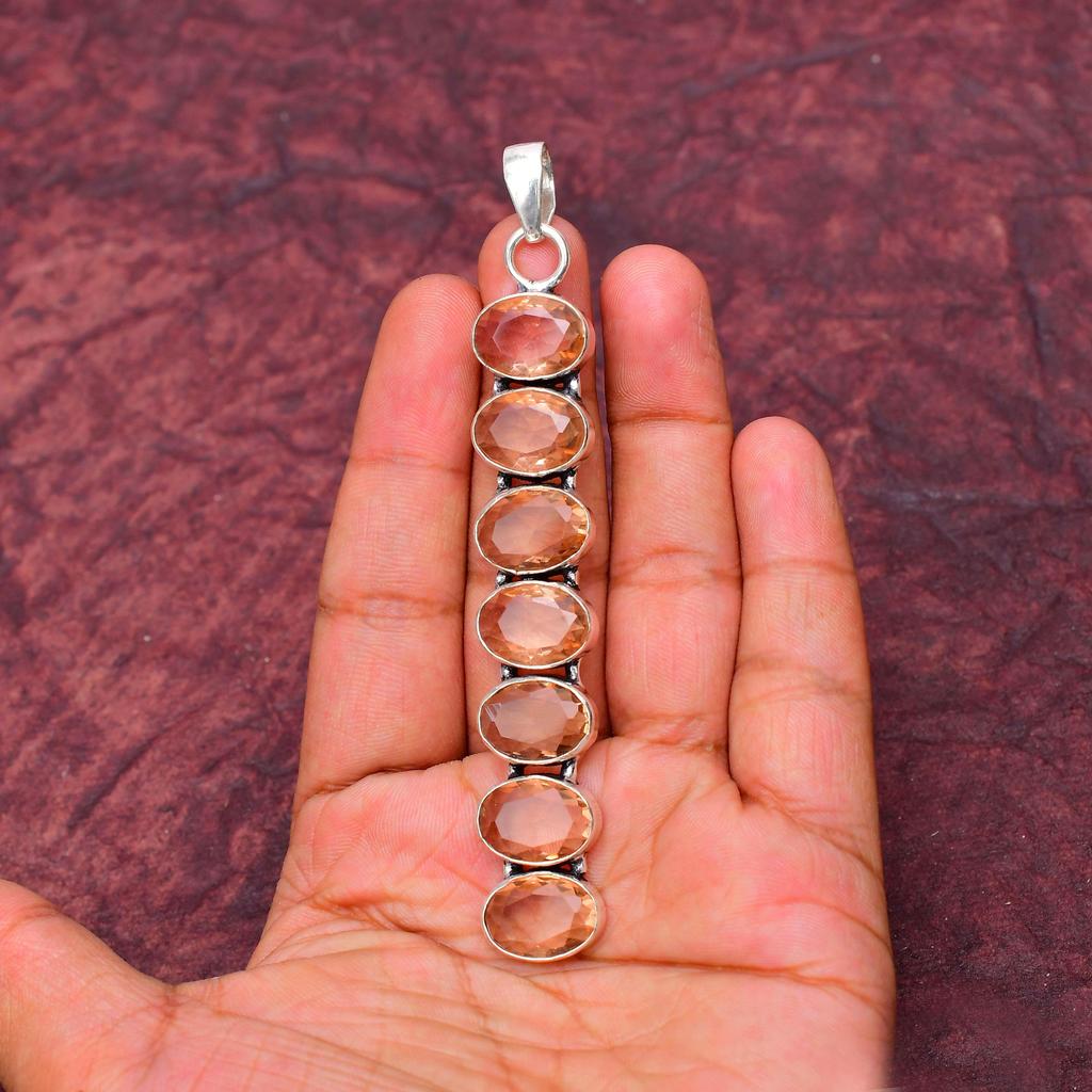 Awesome Morganite Gemstone Pendant: 925 Sterling Silver Handmade Pendant Necklace Jewelry