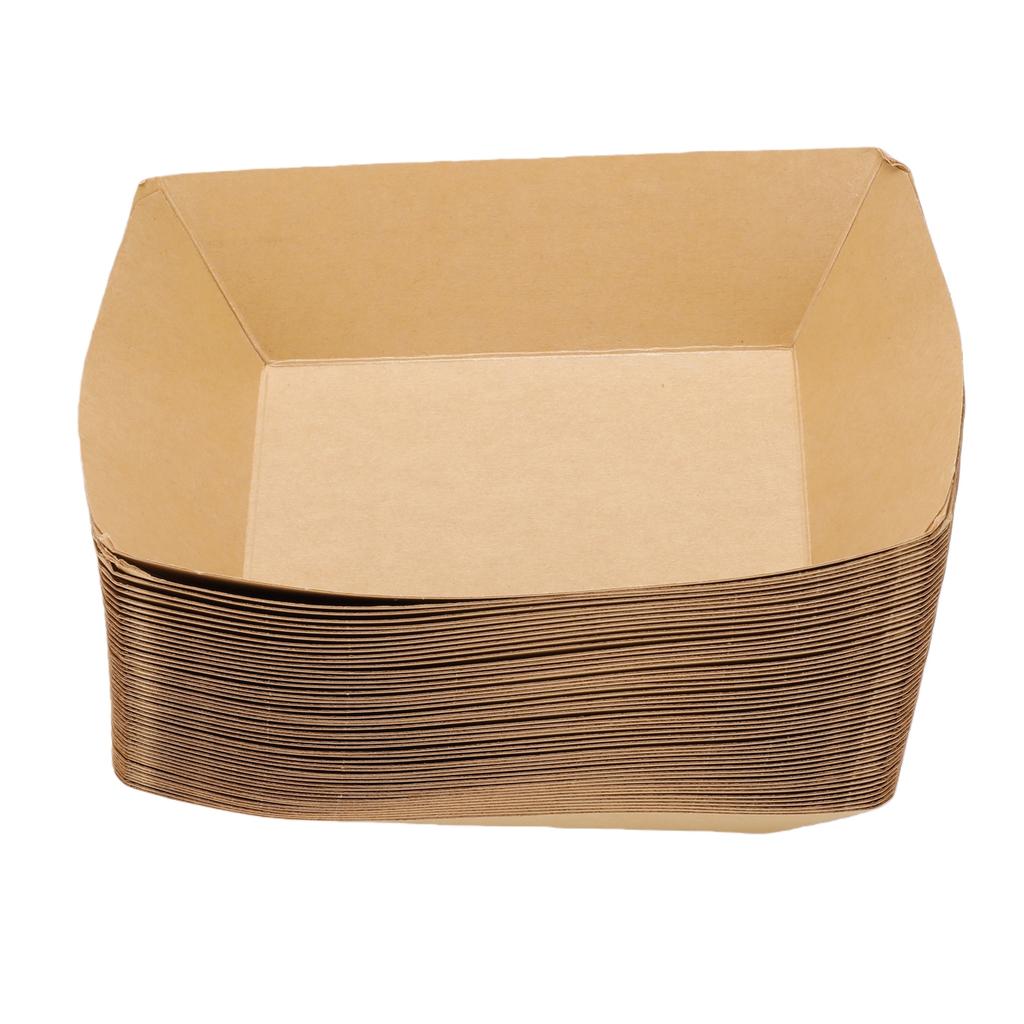 50PCS 16oz Paper Food Boat Trays Reusable Kraft Paper Pet Food Bowl for French Fries Nachos Snack Hot Dog Taco BBQ