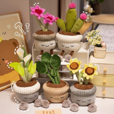 Cute Cartoon Potted Plant  Ornament Plush Toy Doll Desktop Decoration Flower Doll Girl Gift,Cute  Ornament,Children, Couple Doll Gifts,1pc