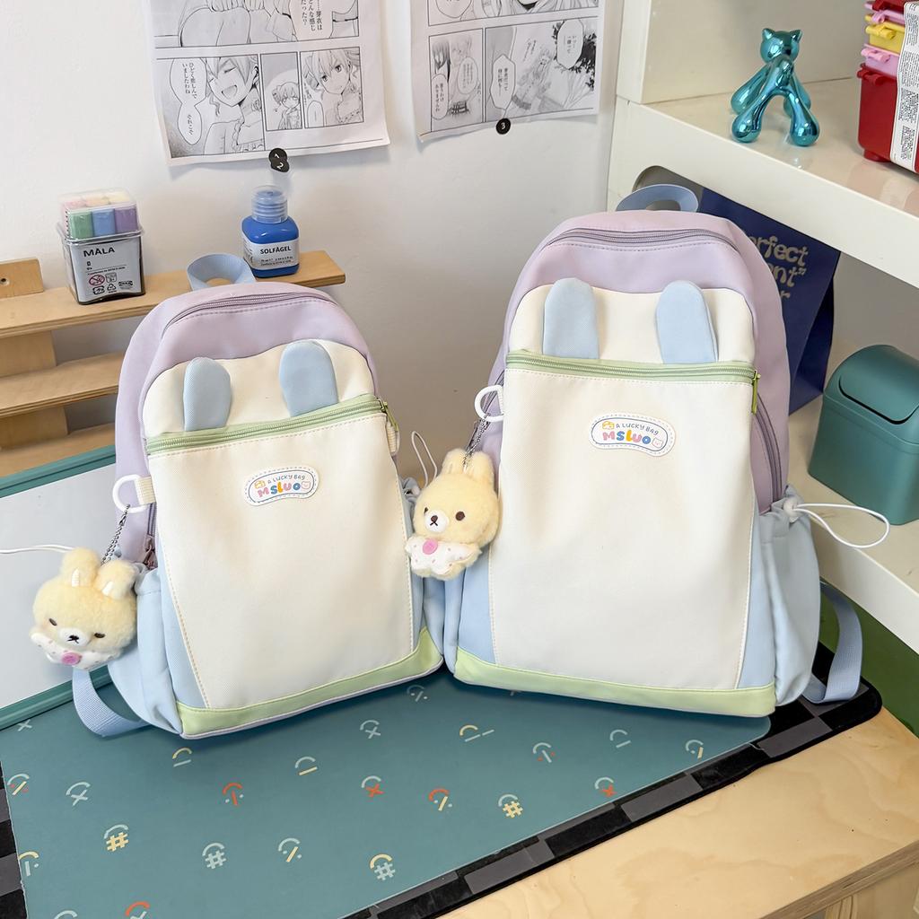 Schoolbag new middle and high school student schoolbag lightweight men's and women's outdoor backpack cute rabbit ears cartoon large capacity backpack