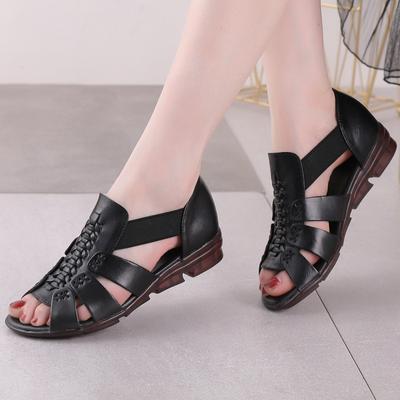 Letnie Buty 2025 Damskie Sandały Kobieta Odkryte Palce Sandały na Koturnie Prawdziwa Skóra Buty Outdoorowe Biurowe Damskie Buty na Niskim Obcasie