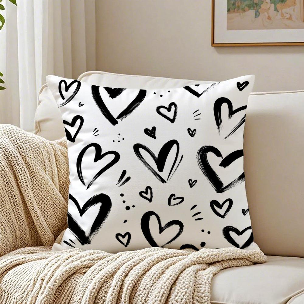 Black Abstract Stripe Cushion Cover Breathable Short Plush Cushion Covers Machine Washable Wrinkle-Resistant Soft Durable