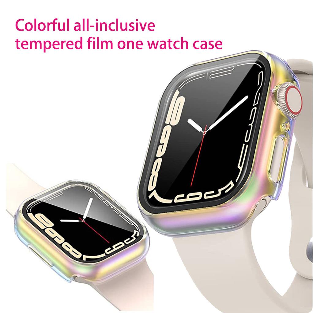 NEW PC Colorful Watch Case Built-in Tempered Glass for Apple Watch 45mm 40mm 44mm 41mm IWatch Series 9 8 7 6 SE 5 Coverage Cover