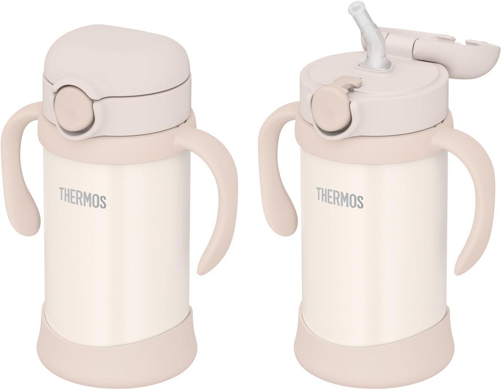 Termos Próżniowy Kubek ze Słomką dla Dziecka BE, 350 ml, Beżowy, Izolowany, FJT-350