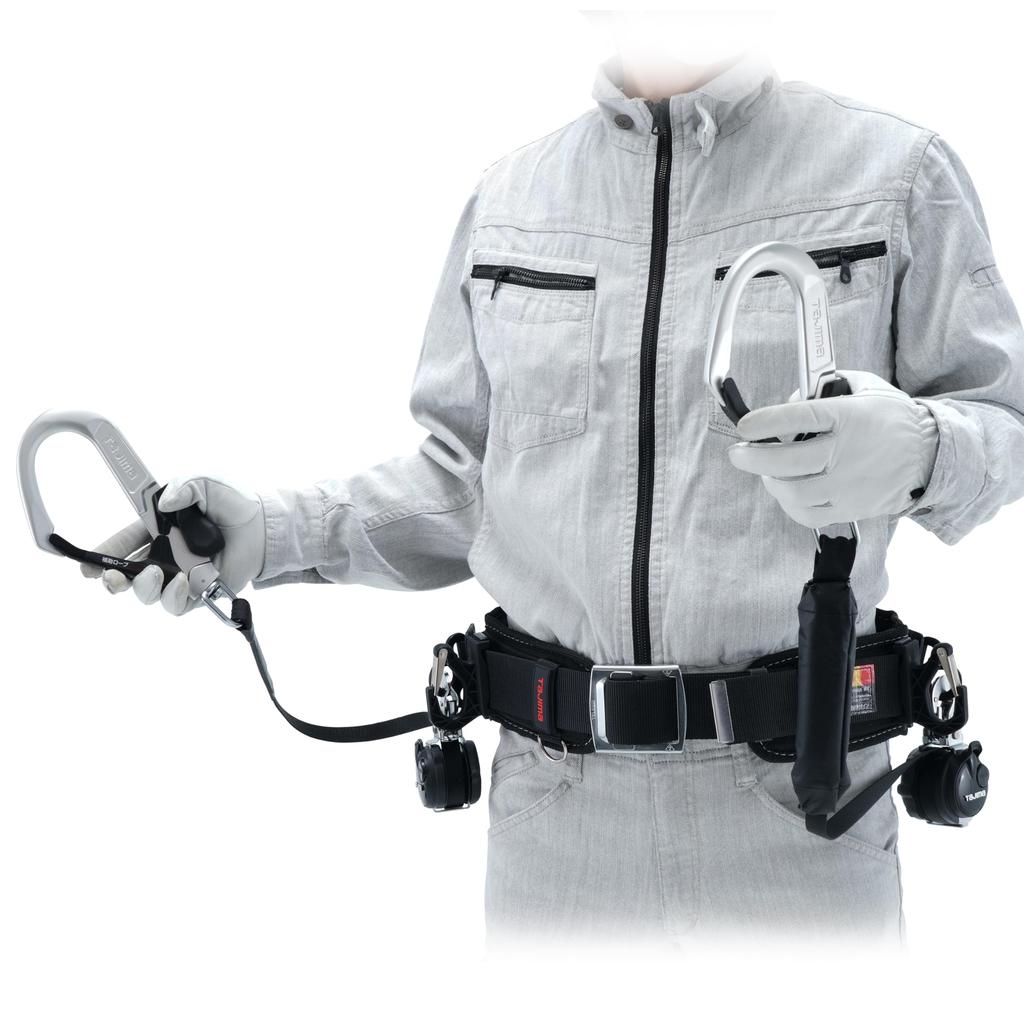 Tajima New Standard Safety Waist Belt Retractable with Auxiliary Waist Belt Size L Waist Sizes Up To Set with Easily Removable Compact Retractor That