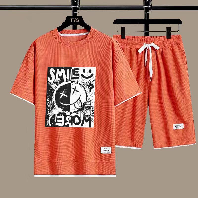 

Вафельный мужской комплект, летняя футболка, шорты, спортивный костюм, мужская уличная одежда с коротким рукавом, комплект из 2 предметов, повседневный мужской спортивный костюм, одежда 6XL