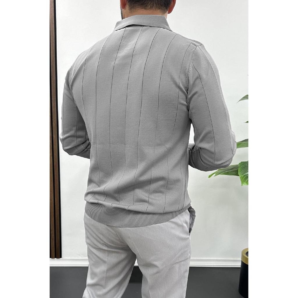 Men's Half Zipper Polo Neck Seasonal Sweater Navy Blue Edw195