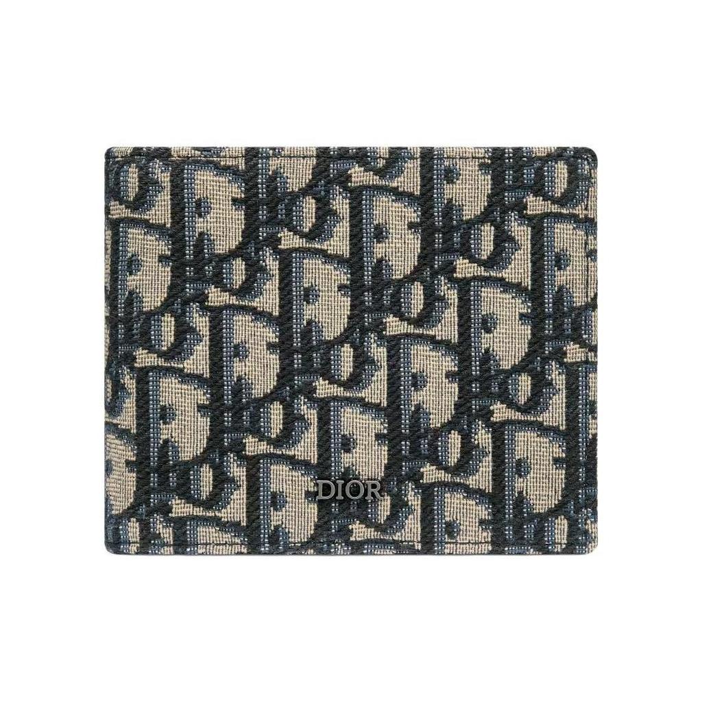 Dior Bestickte Monogramm Ledergefütterte Kurze Doppelfaltbare Stoff Geldbörse Unisex Geldbörse Beige Schwarz 2OBBH027YSE-H05E