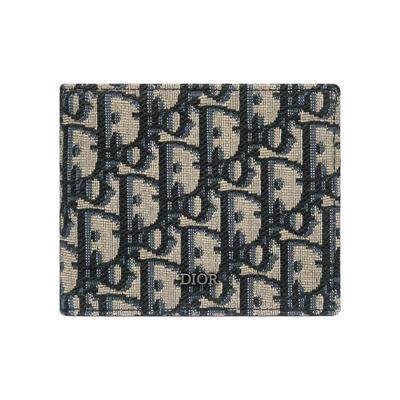 Dior Cartera de Tela Plegable Doble Corta Forrada en Cuero con Monograma Bordado Cartera Unisex Beige Negro 2OBBH027YSE-H05E
