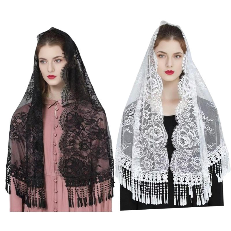 Damen Mantilla Schal Hochzeit Kirche Spitze Besatz Schal Weicher Blumenschal Schleier Hochzeit Kopfschmuck Mantilla