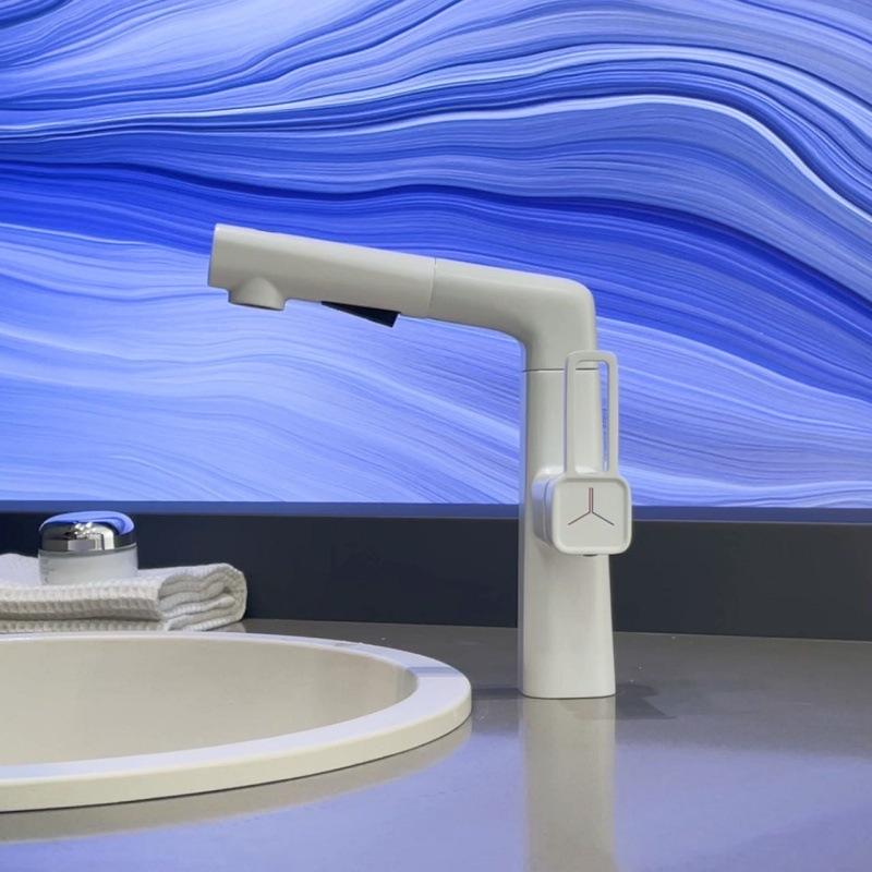 Milky White Bronze Pull-Out Bathroom Basin Faucet Grey Household Adjustable Hot And Cold Shower Faucet for Kitchen And Bath
