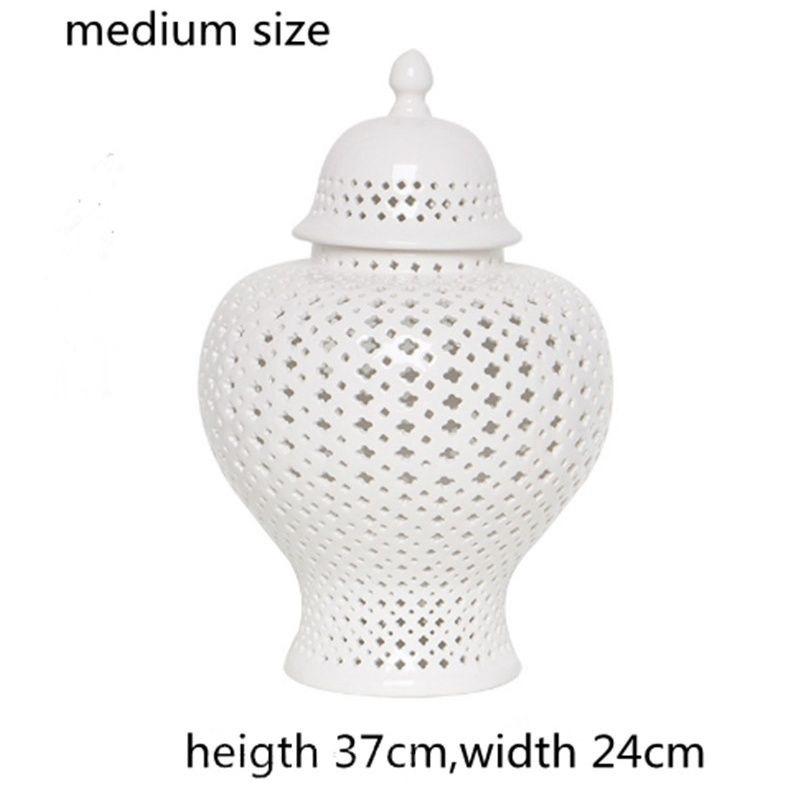 European White Hollow Ceramic Vase with Plum Blossom Carving Decorative Jar Tabletop Dried Flower Vase Indoor Craft Decoration