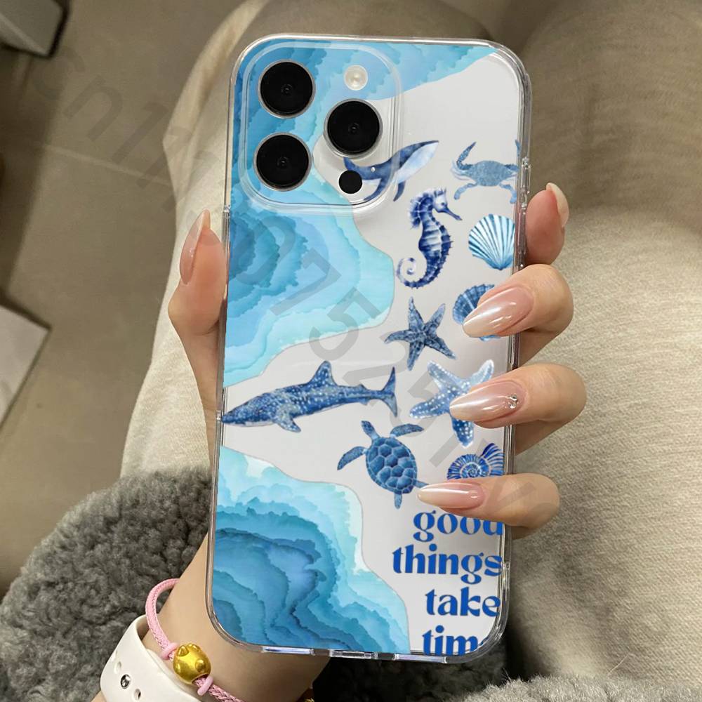Marine Animals Sea Elements Phone Case Clear For iPhone 17 16 14 15 11 12 13 Pro Max 16E 15 16 Plus Air Silicone Cover